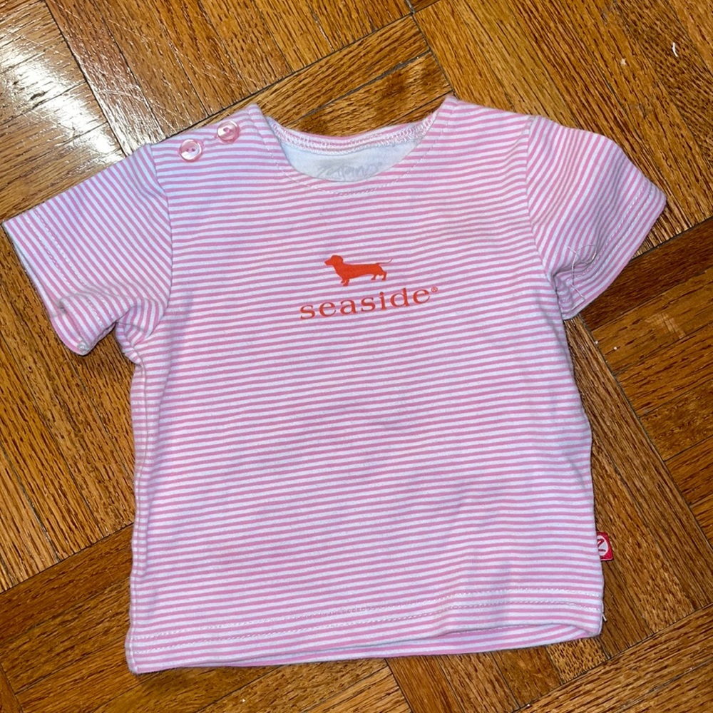 Seaside Florida pink and white stripe top size 6-9 month’s